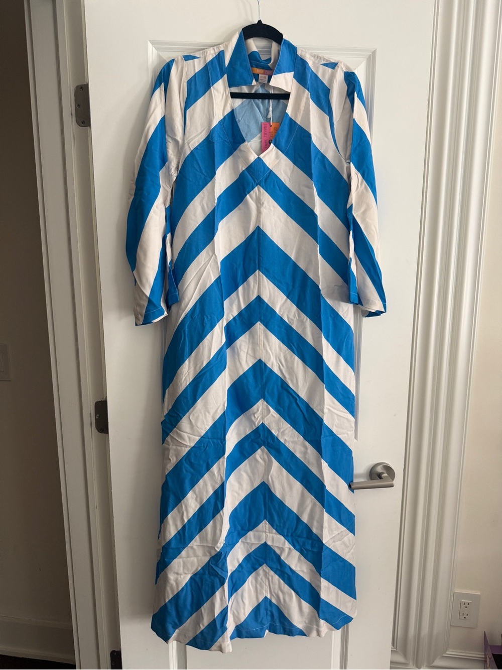 Briton Court Blue & White Chevron Maxi Dress with pockets S/M
